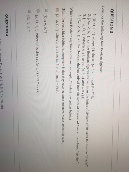 Solved QUESTION 3 Consider the following four Boolean | Chegg.com