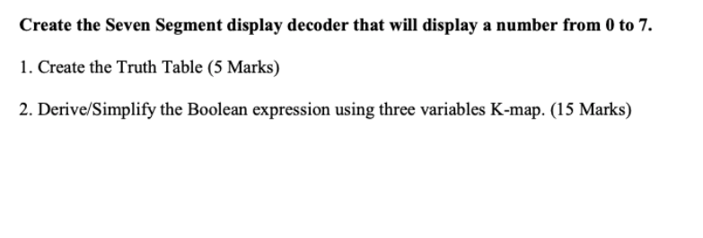 Solved Create the Seven Segment display decoder that will | Chegg.com