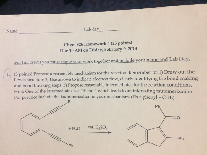 Solved Name Lab day Chem 326 Homework 1 (25 points) Due 10 | Chegg.com