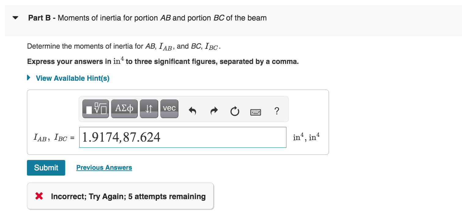 Solved Part B - Moments Of Inertia For Portion AB And | Chegg.com