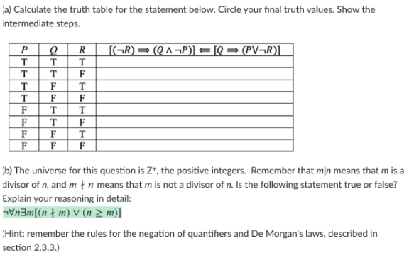 Solved Discrete Mathematics. I have the truth table but need | Chegg.com