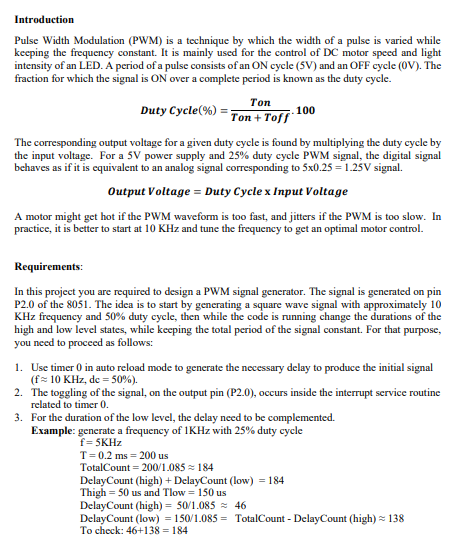 Solved Introduction Pulse Width Modulation (PWM) is a | Chegg.com