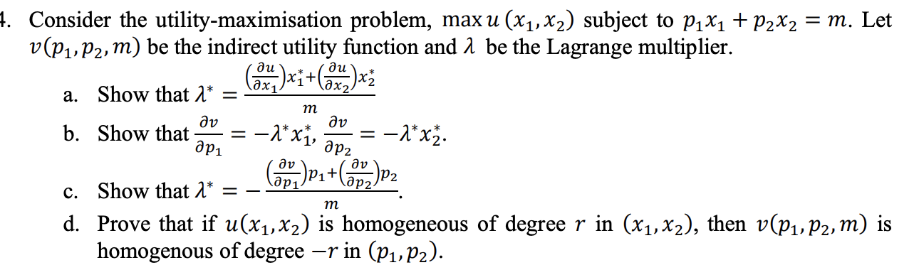 Consider the utility-maximisation problem, | Chegg.com