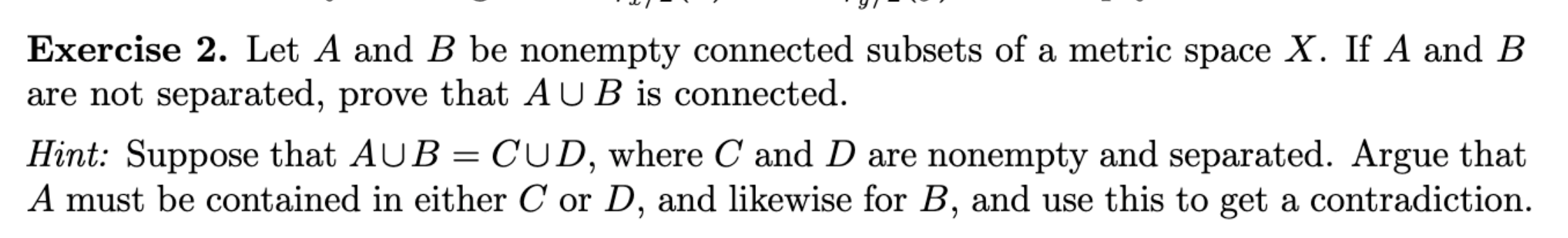 Solved Exercise 2. Let A And B Be Nonempty Connected Subsets | Chegg.com