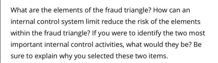 Solved What are the elements of the fraud triangle? How can | Chegg.com