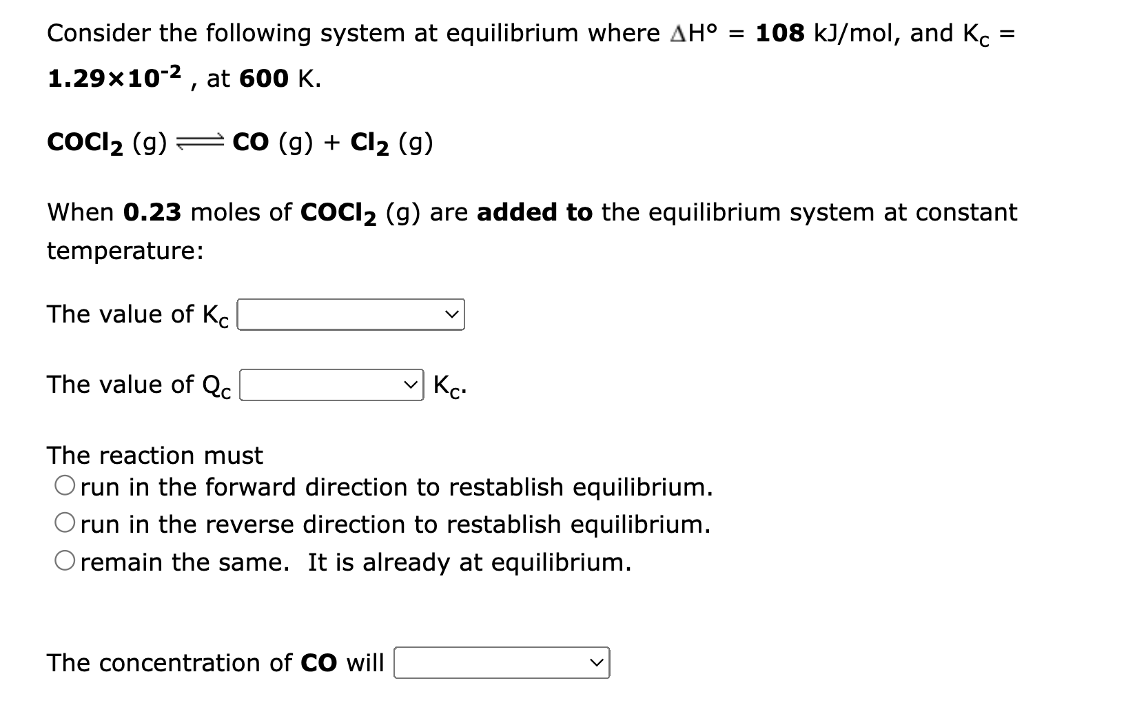 Solved Consider the following system at equilibrium where | Chegg.com