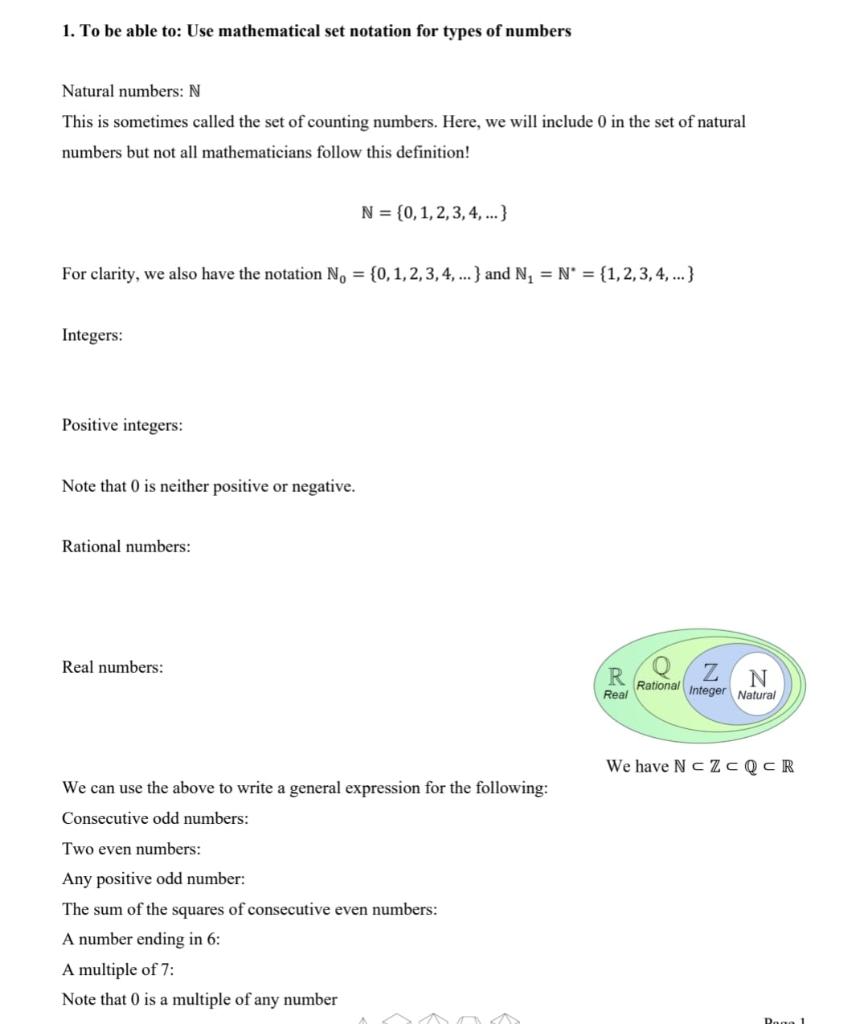 Solved 1. To be able to Use mathematical set notation for