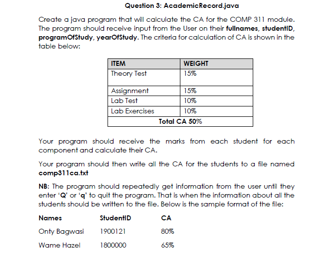 Solved Question 3: Academic Record.java Create A Java | Chegg.com