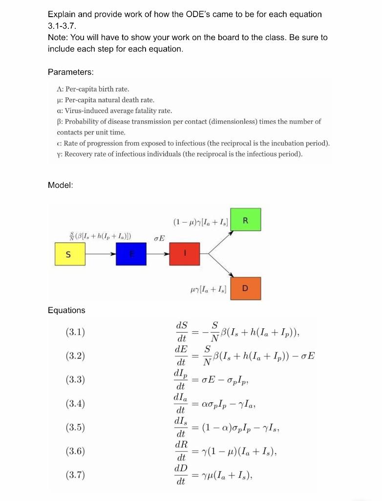 Solved Explain and provide work of how the ODE's came to be | Chegg.com