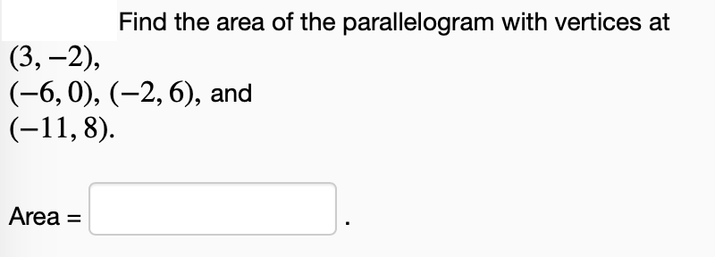 find the area of a parallelogram with vertices calculator