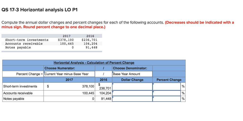 Solved QS 17-3 Horizontal analysis LO P1 Compute the annual | Chegg.com