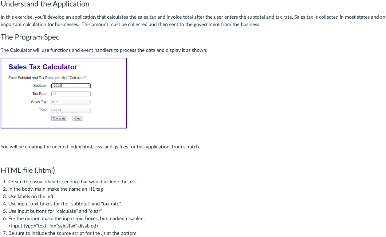 Solved Javascript _Sales Tax Calculator Create and