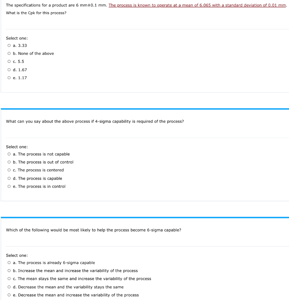 Solved The specifications for a product are 6 mm+0.1 mm. The | Chegg.com