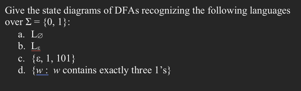 Solved Give the state diagrams of DFAs recognizing the | Chegg.com