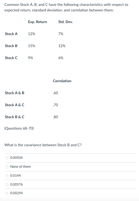 Solved Common Stock A, B, and C have the following | Chegg.com
