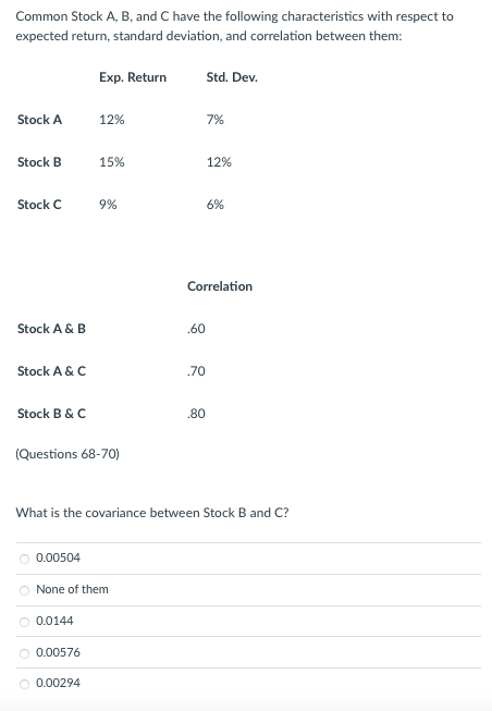 Solved Common Stock A, B, And C Have The Following | Chegg.com