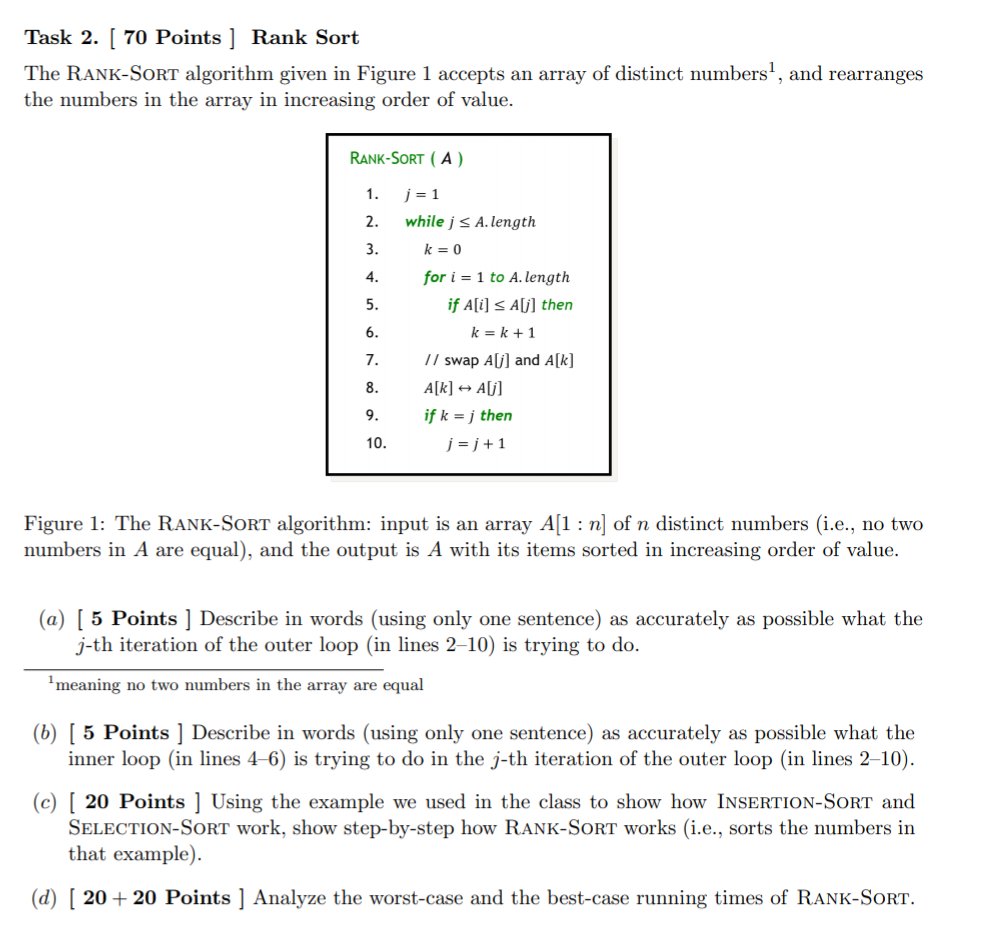 Solved Task 2. [ 70 Points ] Rank Sort The RANK-SORT | Chegg.com