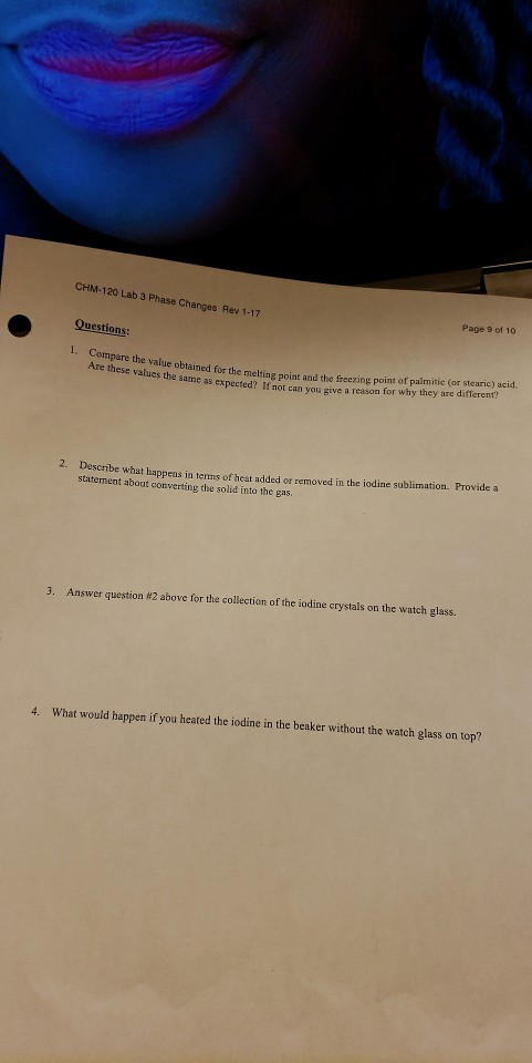 Solved CHM-120 Lab 3 Phase Changes Rev 1-17 Questions: Page 