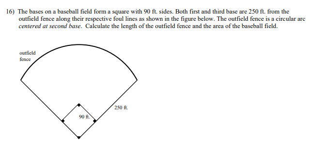 Solved 16) The bases on a baseball field form a square with | Chegg.com