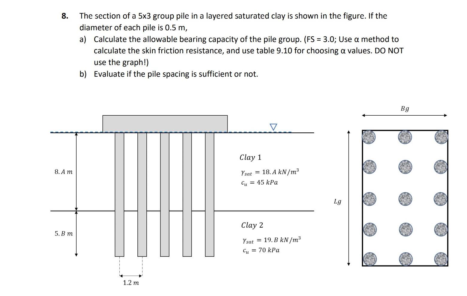 Solved 8. The section of a 5x3 group pile in a layered | Chegg.com