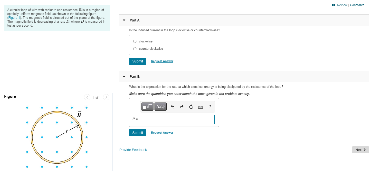 Solved Review Constants A circular loop of wire with radius | Chegg.com