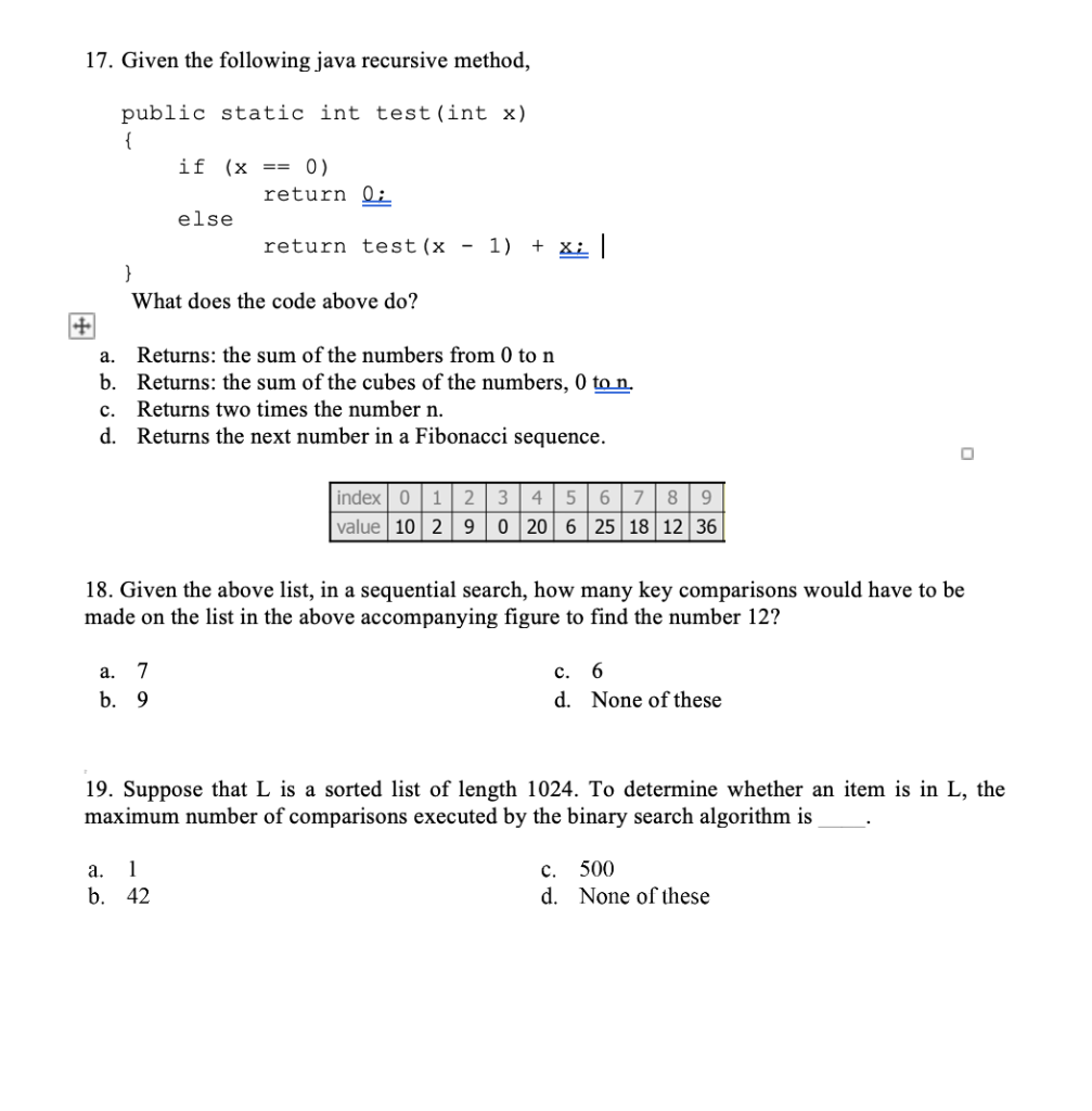 Solved 17. Given the following java recursive method, public | Chegg.com