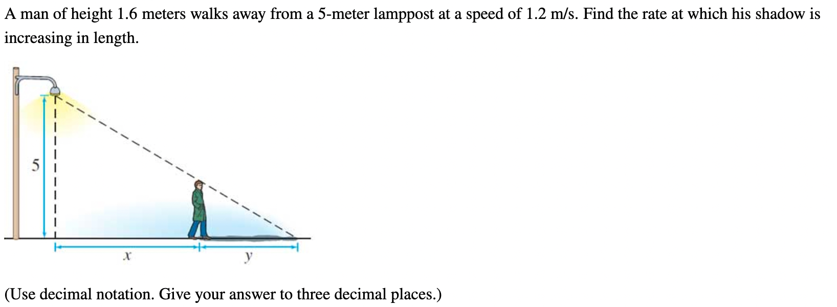 Solved A man of height 1.6 meters walks away from a 5-meter | Chegg.com