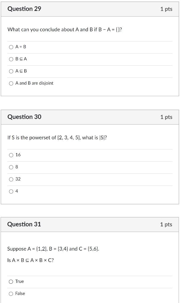 Solved What Can You Conclude About A And B If B−A={} ? | Chegg.com