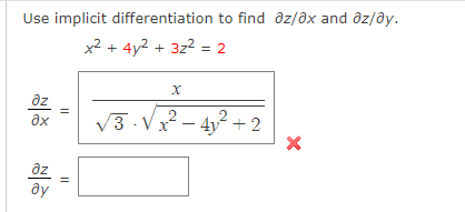 Solved Use implicit əz ?х əz ay differentiation to find | Chegg.com