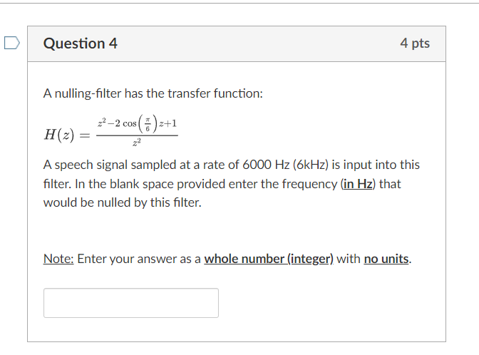 Solved A nulling-filter has the transfer function: | Chegg.com