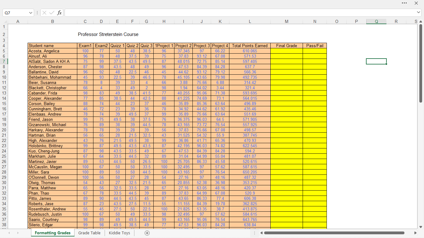 Sheet 1: Formatting Grades Professor Streterstein is | Chegg.com