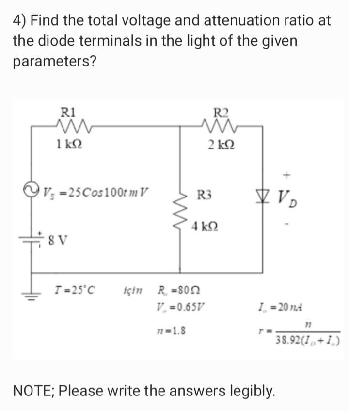 Solved 4) Find the total voltage and attenuation ratio at | Chegg.com