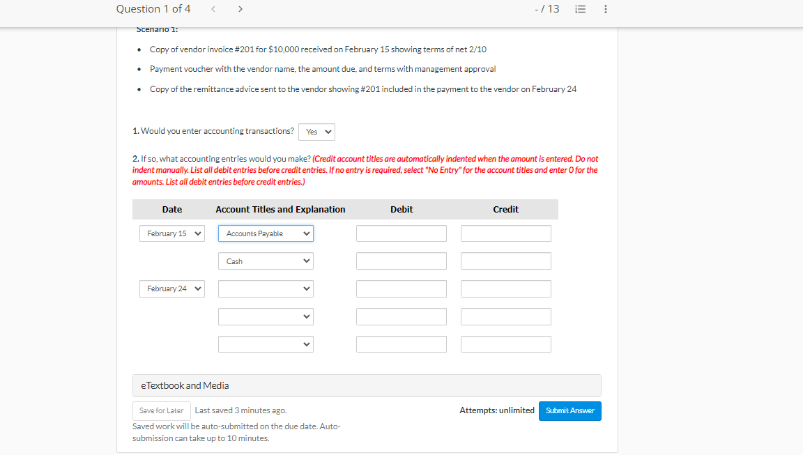Solved - Copy of vendor invoice \#201 for $10,000 received | Chegg.com