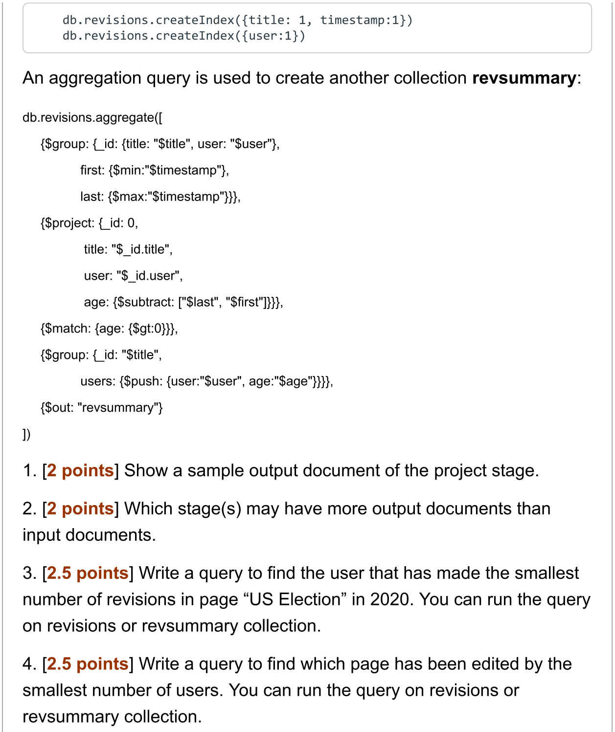 Solved All Parts Of This Query Refer To A MongoDB Collection | Chegg.com