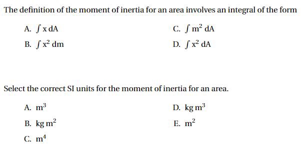 Solved The Definition Of The Moment Of Inertia For An Area Chegg Com   Image