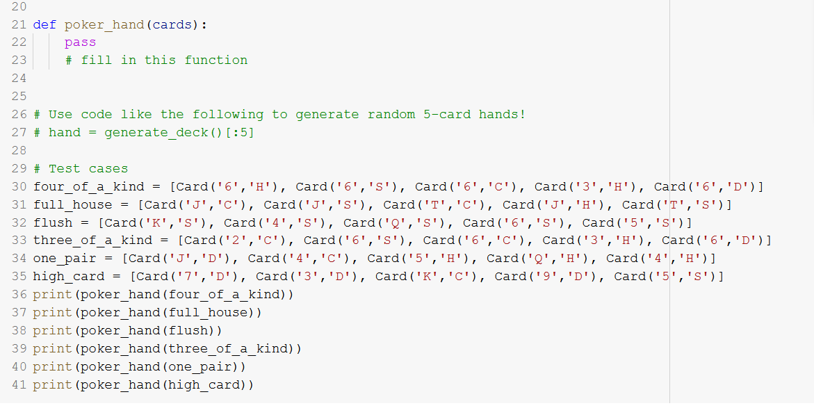 Solved Part 4: Identifying Poker Hands Write the function | Chegg.com