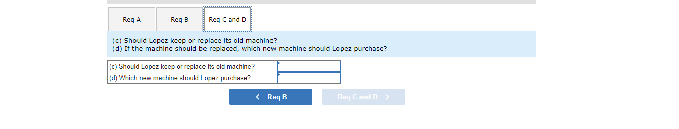 (c) Should Lopez keep or replace its old machine?
(d) If the machine should be replaced, which new machine should Lopez purch