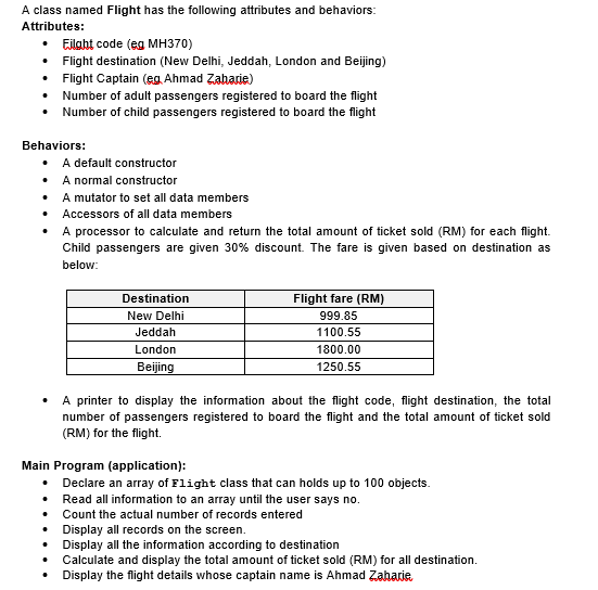 Solved A class named Flight has the following attributes and | Chegg.com