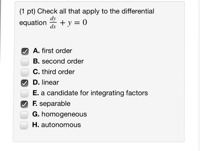 Solved (1 Pt) Check All That Apply To The Differential | Chegg.com