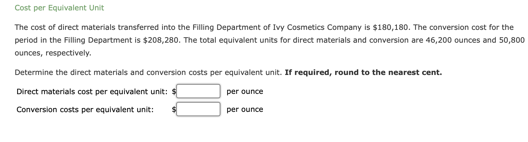 cost per equivalent unit formula