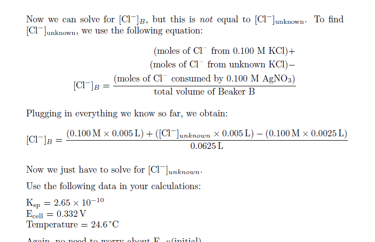 Solved 3 Part C: Finding (Cl-Junknown Assume that Ksp is | Chegg.com