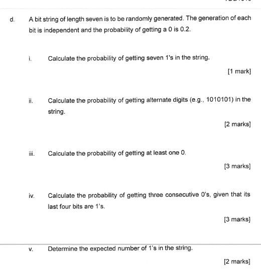 Solved d. A bit string of length seven is to be randomly | Chegg.com