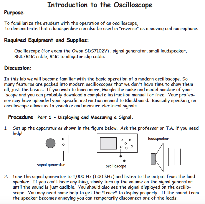 Introduction to the Oscilloscope Purpose: To | Chegg.com