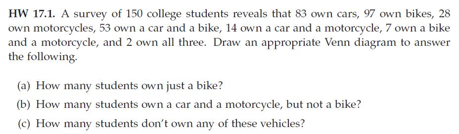 Solved HW 17.1. A survey of 150 college students reveals | Chegg.com