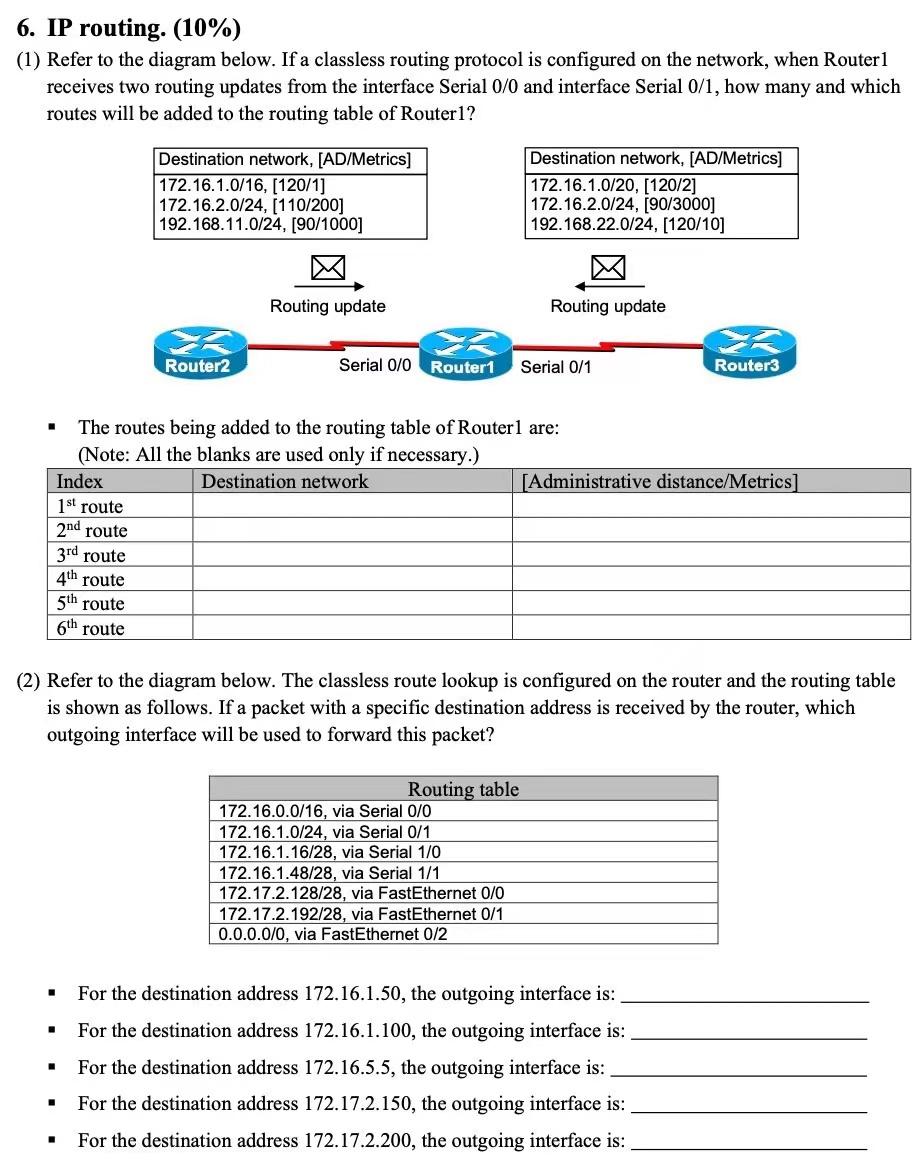 Solved 6.IP routing.(10%) (1) Refer to the diagram below. | Chegg.com