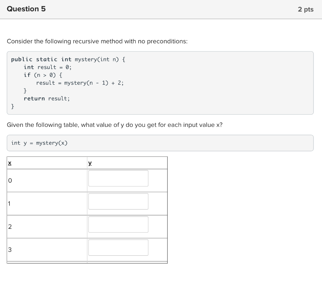 Solved Consider The Following Recursive Method | Chegg.com