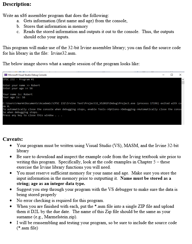 Solved Description: Write An X86 Assembler Program That Does | Chegg.com