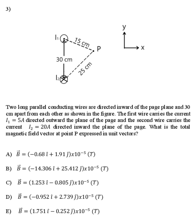 Solved 3) y 15 cm.P L → X 30 cm 25 cm 120 Two long parallel | Chegg.com