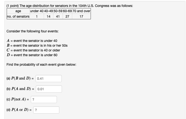 Solved (1 Point) The Age Distribution For Senators In The | Chegg.com