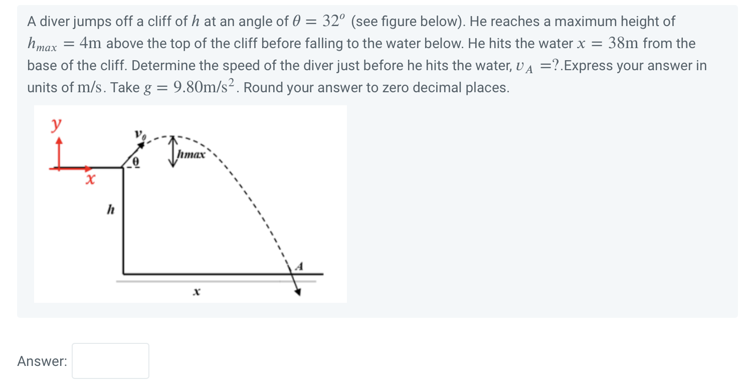 Solved A Diver Jumps Off A Cliff Of H At An Angle Of θ32∘